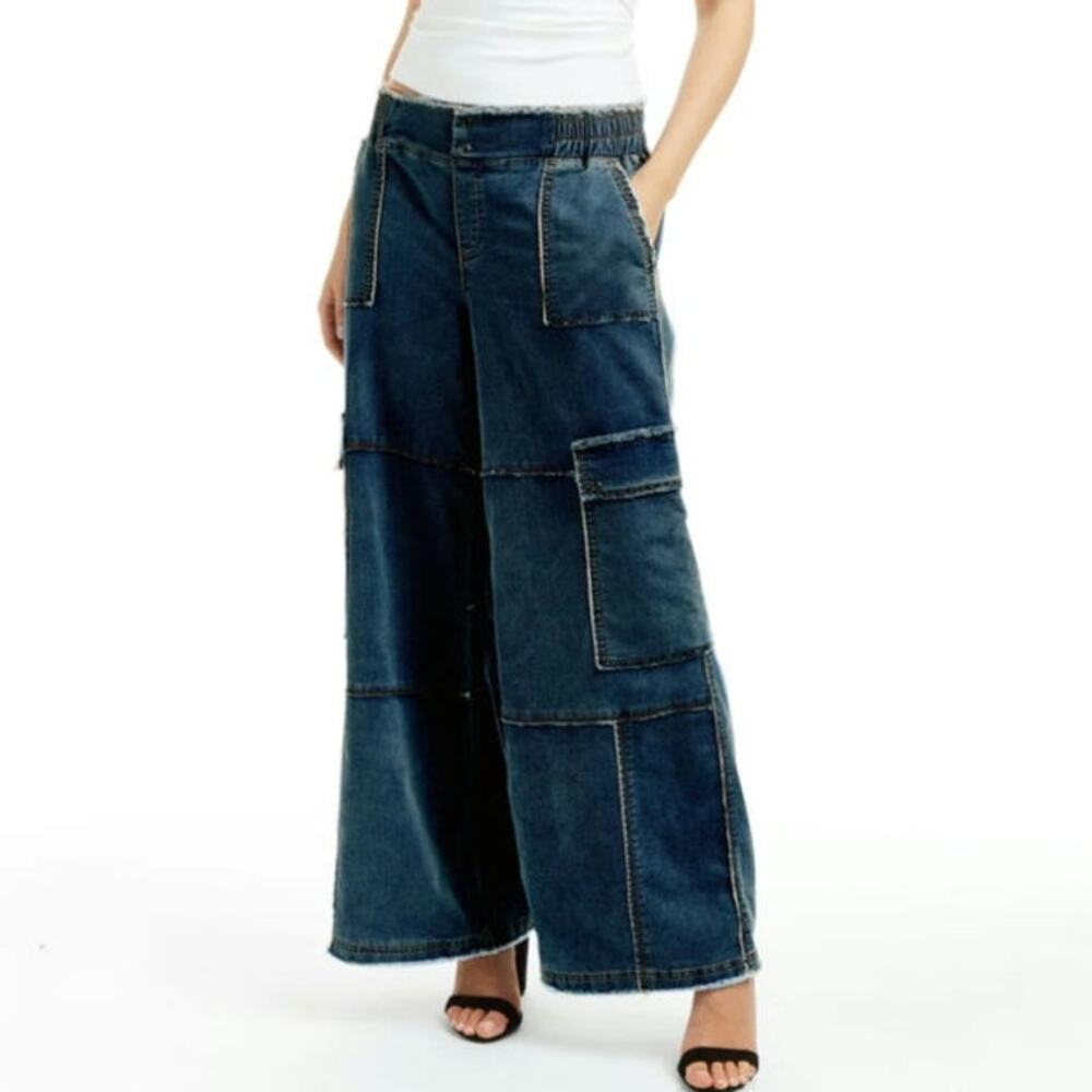 NWT Tractr Mid Rise Cargo Wide Leg Lounge Pant Utility Y2K Streetwear Grunge
